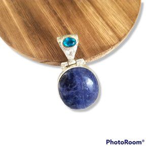 Blue Sodalite Oval Pendant With Blue Quartz Sterling Silver